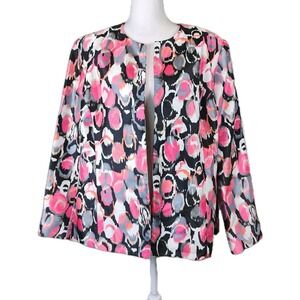 Kasper Open Front Jacket Blazer Womens 18W Pink Black Abstract Career Chic Work